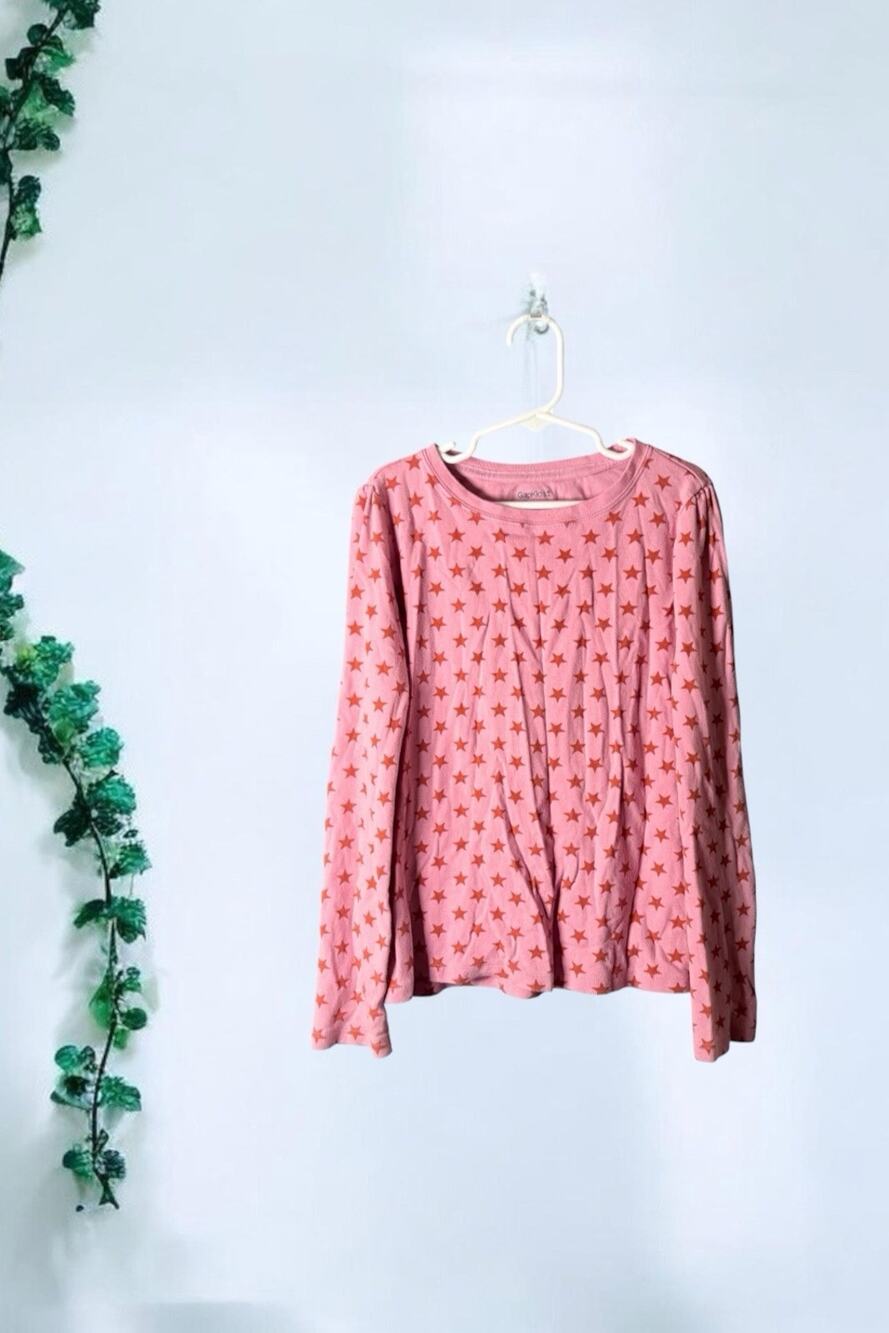 GapKids Girls Dusty Pink Orange Star Print Long Sleeve Top Shirt Size M 8